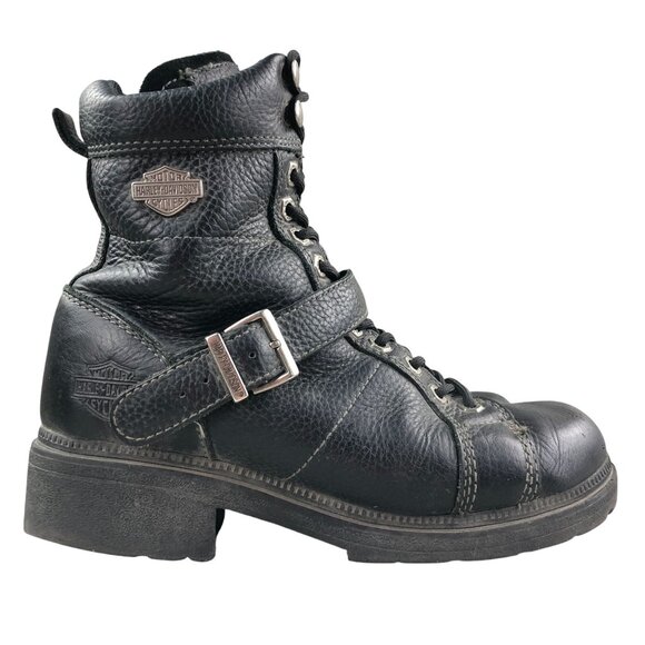 Harley-Davidson Women's Size 8.5 Black Leather Lace-Up Motorcycle Boots FAIR - Picture 1 of 16